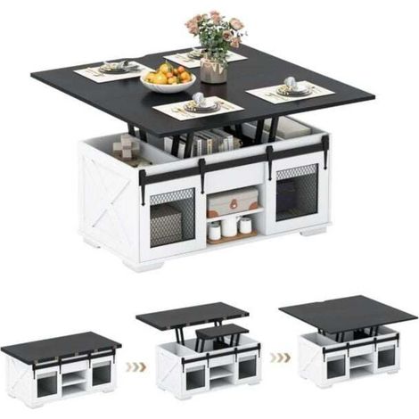 3-en-1 table basse relevable convertible, table à manger ou bureau avec rangement, pour salon et réception (1/5)