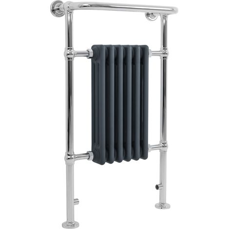 Radiateur Traditionnel Sèche-Serviettes 950 x 570 mm Acier Carbone Gris Anthracite 4 Colonnes Monté sur Mur Sol Style Classique Salle de Bain [Fixations & Brosse de Nettoyage INCLUS] (1/5)