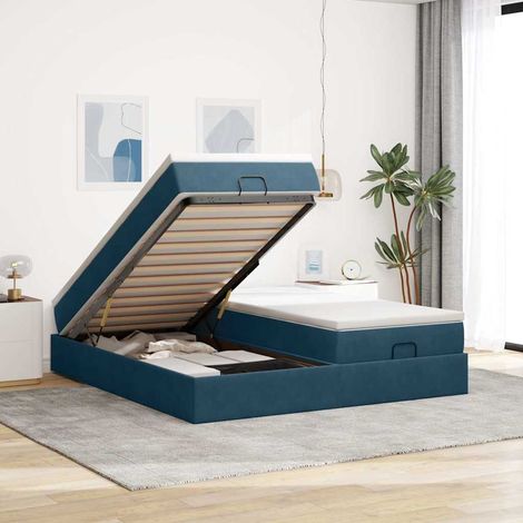 VidaXL Cadre de lit ottoman avec matelas bleu foncé 160x200 cm velours (1/5)