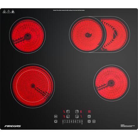 Piano cottura in vetroceramica FIREGAS - 4 zone 7200W - L59 x P52 cm - Nero (1/5)