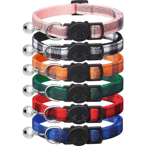 Six colliers anti-étranglement classiques avec clochettes, adaptés aux chats, réglables de 22 à 30 cm. (1/4)