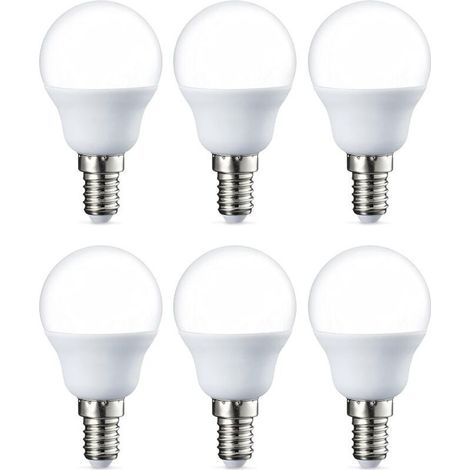 Paquete de 6 bombillas LED pequeñas redondas G45, base de rosca Edison E14, 5W (equivalente a 40W), luz blanca cálida, no regulables [Clase energética F]