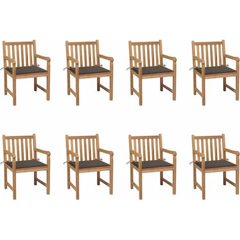 vidaXL Chaises de jardin lot de 8 avec coussins taupe Bois teck massif (1/5)