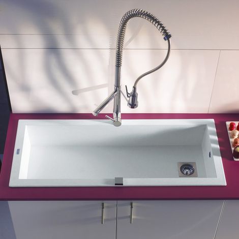 Carea Cuisine & Bain – Évier à encastrer 1 grand bac – Dimensions 118x50x19 cm – Vidage automatique inclus – Garantie 7 ans