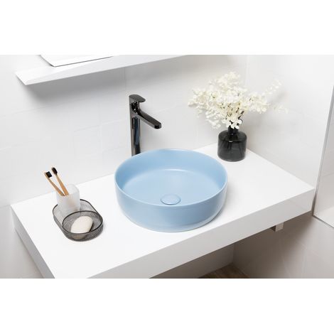 Swiss Aqua Technologies Infinitio Aufsatzwaschbecken 39 x 39 x 12 cm ohne Überlauf, matt blau (SATINF3939LBLM) (1/5)