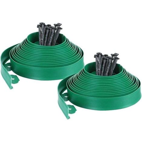 Bordure de Jardin Flexible, Bordure Jardin Plastique, Bordure de Pelouse flexible en PE avec 60 Piquets, Longueur 20 m, Vert