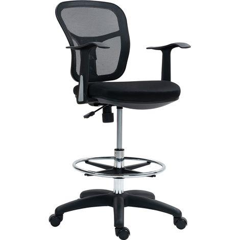 Sedia Girevole 55x58x94 cm con Anello Poggiapiedi e Schienale Ricurvo Nero (1/5)