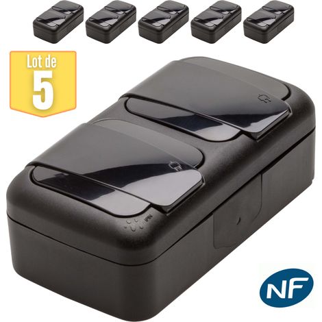 Lot de 5 double prise 2P+T étanche IP54- Viko by Panasonic - Noir - NF
