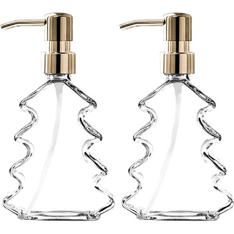 Bardusch-2 distributeurs Noël verre forme arbre 350 ml, pompe inoxydable, rechargeables bain/cuisine (1/5)