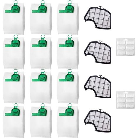 12 sacs compatibles avec l'aspirateur Vorwerk Folletto VK140 VK150 FP140 FP150, avec 4 filtres, kit d'accessoires pour aspirateur Vorwerk Folletto
