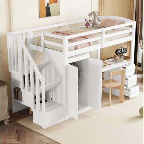 Hochbett 90x200 cm Mit Integriertem Schreibtisch Und Praktischem Stauraum (1/5)