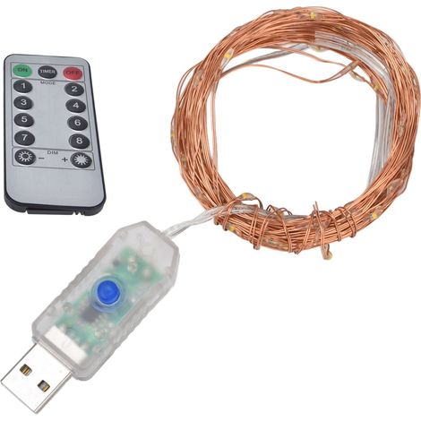Guirlande lumineuse LED en fil de cuivre, 8 modes d'éclairage, guirlande scintillante décorative USB avec télécommande pour les fêtes de Noël (1/5)