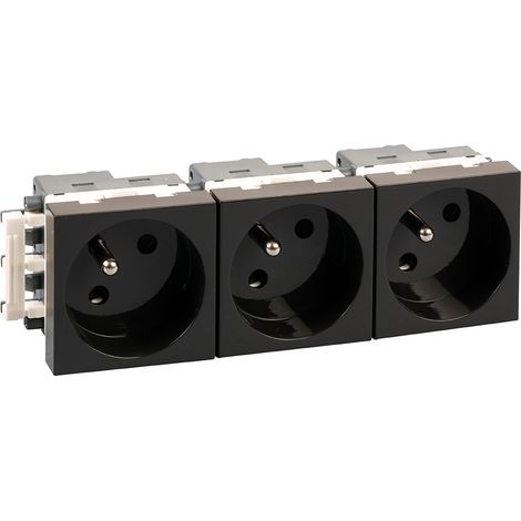 Bloc 3 prises 2 postes + T noire EUR'OHM 61407