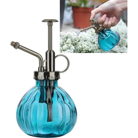 Flacon pulvérisateur en verre vintage, pulvérisateur à pression avec fermeture à pompe, petit pulvérisateur pour plantes, arrosoir décoratif, 9 x 9 x 16 cm, pour l'entretien des plantes. (1/5)