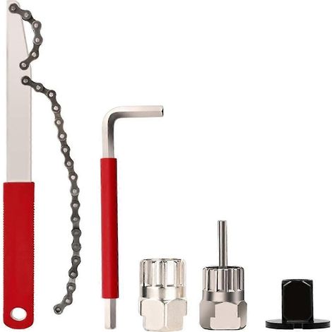 Outil de démontage de cassette de vélo, kit d'outils pour chaîne de vélo 5 pièces avec fouet à chaîne et clé auxiliaire (1/5)