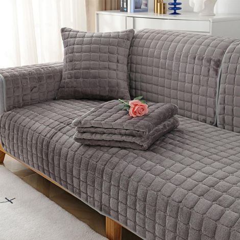 Flannel Sofa Covers, Corner Sofa Cover, 3 Seater Anti-Slip L-Shaped Protector/Super Soft Warm Fleece Plush Sofa Cover (Dark Grey, 90×90cm 1Pcs) (1/5)