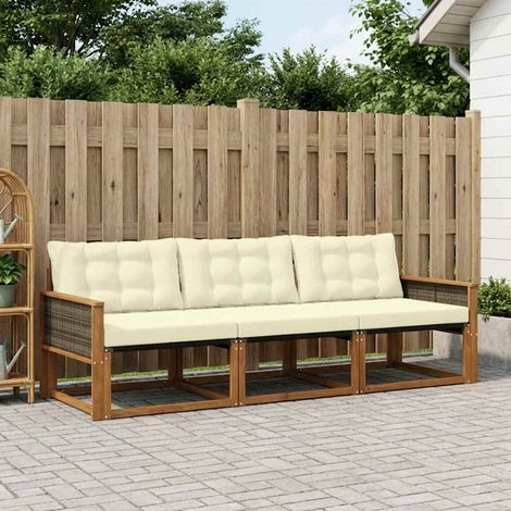 vidaXL  Outdoor Sofa Set  with Cushion 3 pcs Natural and Cream