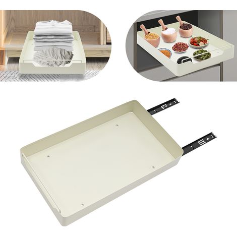 Tiroir de rangement coulissant - Organiseur pour placard - Blanc - 43x25x7 cm - Capacité 25 kg - Sans perçage - Pour ustensiles, épices, assiettes