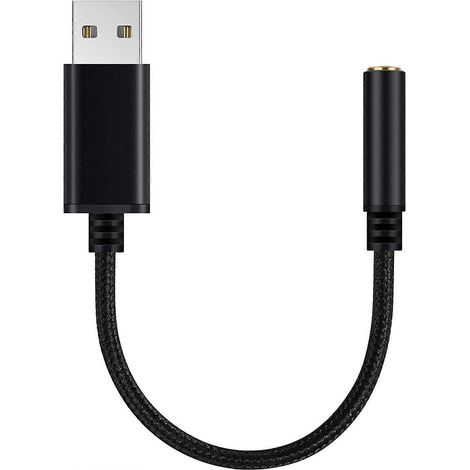 Adaptateur audio pour prise casque 2 vers 3,5 mm, carte son externe, compatible avec PC, ordinateurs portables, PS4 (0,6 pi, noir). (1/5)
