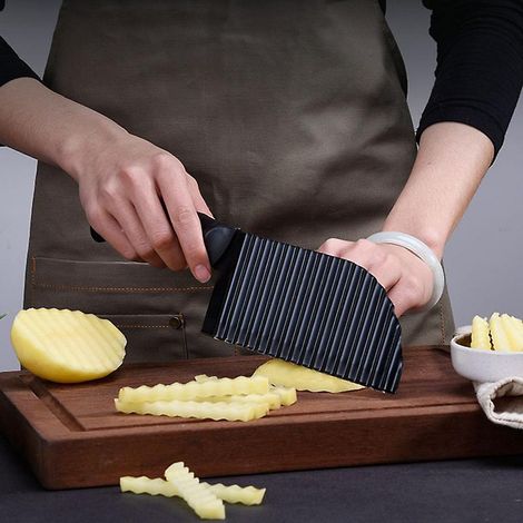 trancheuse Frites,1 Cutter De Pommes De Terre Onduleux, Coupe Frites En Acier Inoxydable, Crinkle Cutter, Couteau Tranches Pomme Terre,pour Frite (1/5)
