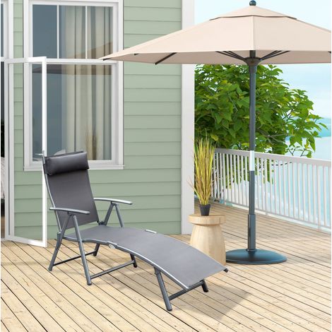 Tumbona plegable de jardín de metal gris con cojín, respaldo reclinable en 7 posiciones (1/5)
