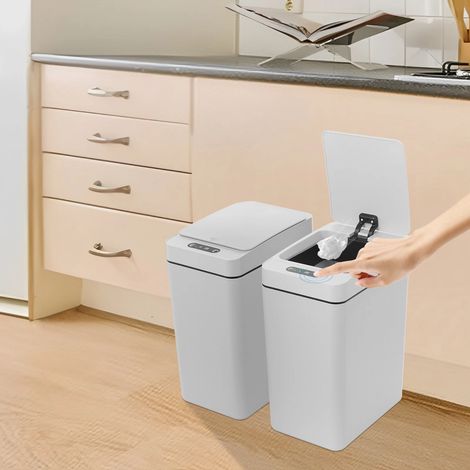 Set mit 2 Sensor-Abfalleimern (12 l), automatische Abfalleimer mit Sensor, berührungslose Deckel, für Küche, Bad und Büro