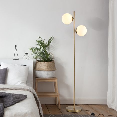 Stehlampe Wohnzimmer mit 2-teiliger Glas-Lampenschirm, Stehleuchte Standleuchte mit 2 E27 Fassung für Wohnzimmer Schlafzimmer, exkl. Glühbirne (1/4)