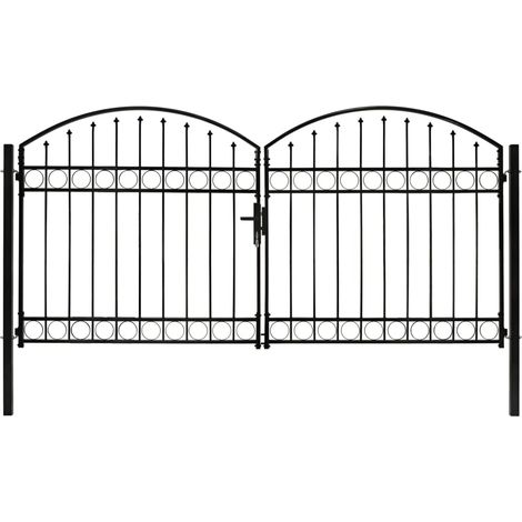 Portillon,Portail de jardin,Portail de clôture double porte avec dessus arqué Acier 300x125 cm Noir CNENE404968 (1/5)