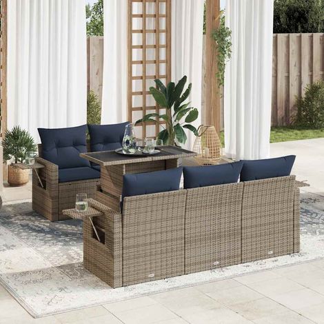 Set sofás jardín y cojines 6 pzas ratán sintético gris vidaXL (1/5)