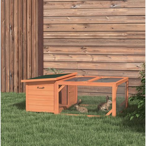 Kleintierstall aus Holz mit Auslauf, herausnehmbarer Bodenwanne, 125,5 x 100 x 49 cm (1/5)