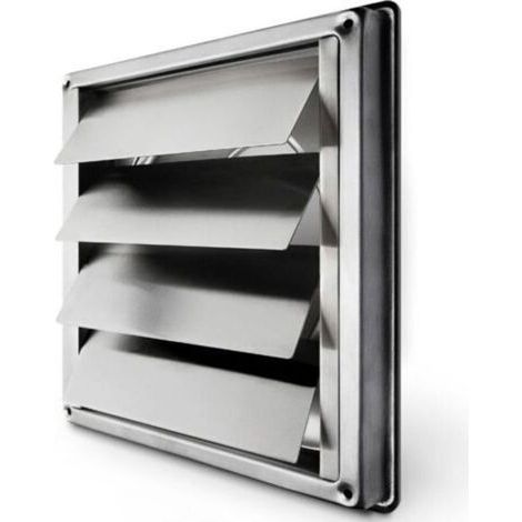 Grille de ventilation inox 150mm – Clapet anti-retour à lamelles mobiles – Résistant aux intempéries – Dimensions 184x184mm