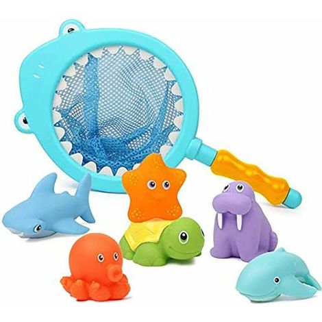 7 pièces jouets de bain, jouets de baignoire enfants, jouets de baignoire avec filet de pêche (1/5)
