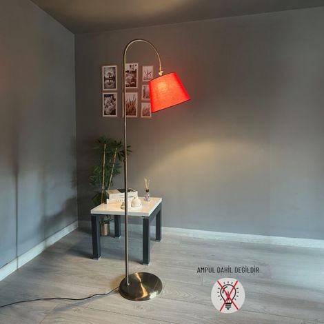 Lampadaire Cotella Tissus Moderne E27 Largeur 37 cm Abat-jour Réglable Tablette Variateur (1/4)