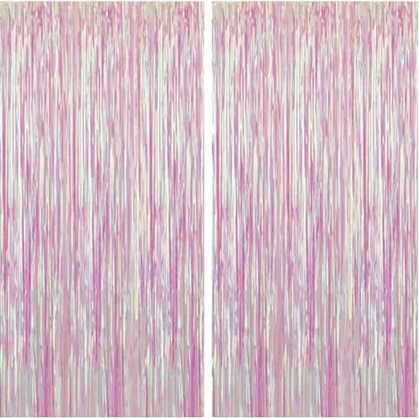 Rideaux à pompons en aluminium, toile de fond de fête rose, décorations d'anniversaire, 1 m (l) x 1 m (H), paquet de 2. (1/5)