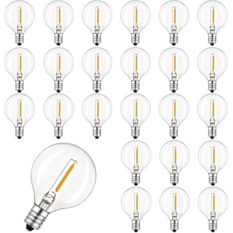 Packung mit 25 G40-LED-Kugellampen aus Glas, IP44 wasserdicht, warmweißes Licht, kompatibel mit Lichterketten, 0,6 W, 220–240 V, E12-Fassung, 2200 K, für den Außenbereich. Lichterkette nicht enthalten