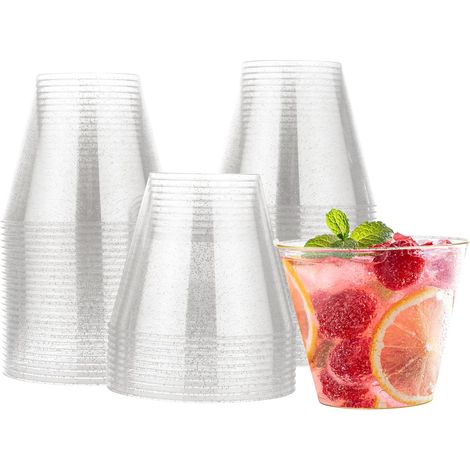 30 Gobelets, Plastique Dur, Paillettes Argentées, 255 ml, Réutilisables, Fêtes (1/5)