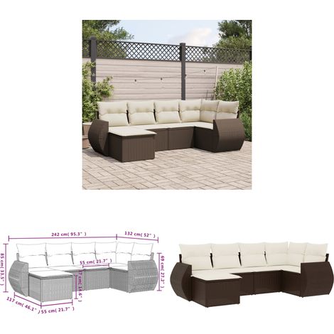 vidaXL Salon de jardin avec coussins 6 pcs marron résine tressée (1/3)