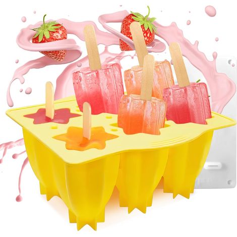 Moule Glace - moule à glaces - 6 moules à glaces réutilisables en silicone pour crème glacée, sans BPA (étoile jaune) (1/5)