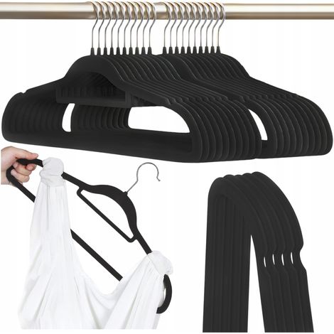 20 perchas de terciopelo para ropa, negras, resistentes para armarios, ropa fuerte (1/5)