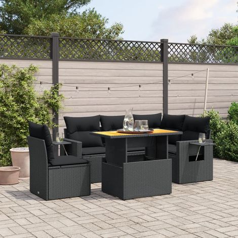 vidaXL Set Divano da Giardino 6 pz con Cuscini Nero in Polyrattan (1/3)
