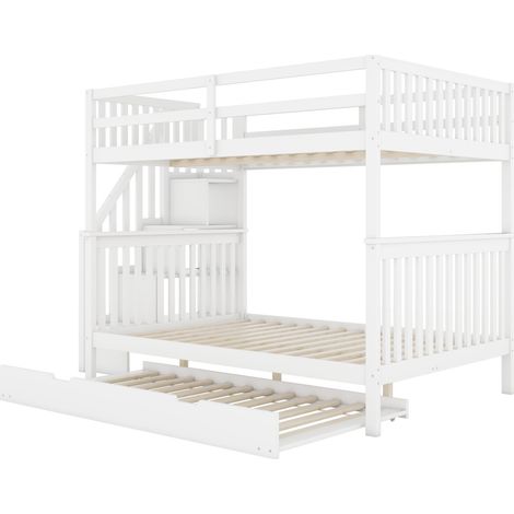 Letto a soppalco per bambini 140 x 200 cm con letto estraibile, scala contenitore, bianco (1/5)