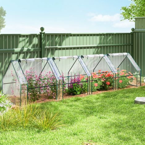 Mini serra da giardino, serra a tunnel con 4 finestre e cerniere avvolgibili, acciaio, PE 140 g/m², resistente ai raggi UV, 360x90x90 cm, trasparente (1/5)