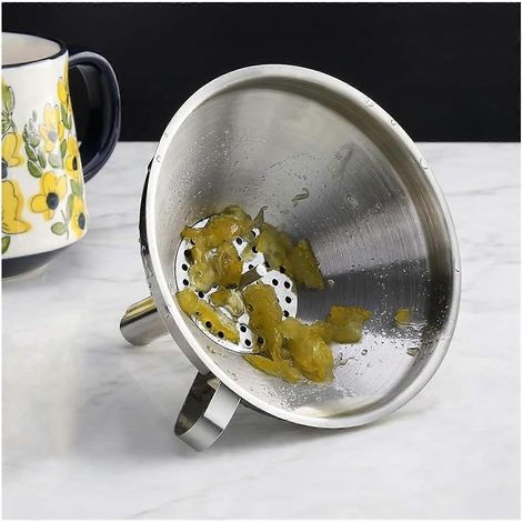 Entonnoir en acier inoxydable de 13 cm, entonnoir de cuisine de qualité alimentaire avec passoire pour remplir les bouteilles et transvaser les liquides, l'huile et le lait. (1/4)