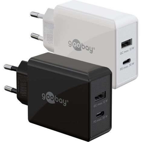 USB-C™ PD Dual-Schnellladegerät (30 W) weiß, 1x USB-C™-Anschluss (Power Delivery) und 1x USB-A-Anschluss. Farbversion Weiß (1/5)
