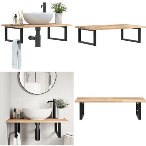 Estante de lavabo de pared acero y madera maciza de acacia - Estantería de baño - Estantería de pared