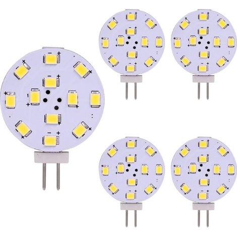 LED G4, Equivalente da 35 Watt, Disco LED Bi-Pin, Pin laterale JC, 12V-24V AC/DC Low Volt, CRI 85, 350 Lumens, Pack 5 (white) (1/5)
