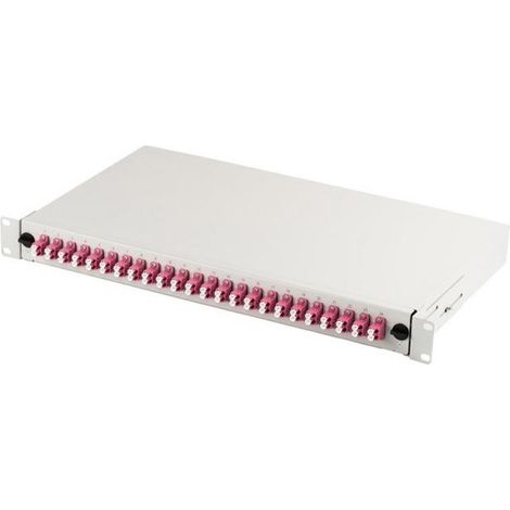 FO patch panel with 19'' 1U accessory, 24x LC dx, OM4, adapters, extendable, grey
