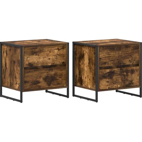 Maison Exclusive - Mesa de Noche con cajón 2 pcs Roble Humo 50 x