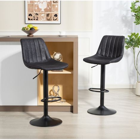 Set de 2 taburetes de bar retro en microfibra negra, regulables en altura con reposapiés (1/5)