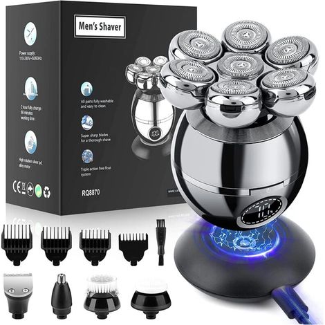Rasoir Électrique Homme 6 en 1, Rechargeable 7D Flottant, Sec ou Humide, pour Visage et Crâne, Cadeau Fête des Pères (1/5)